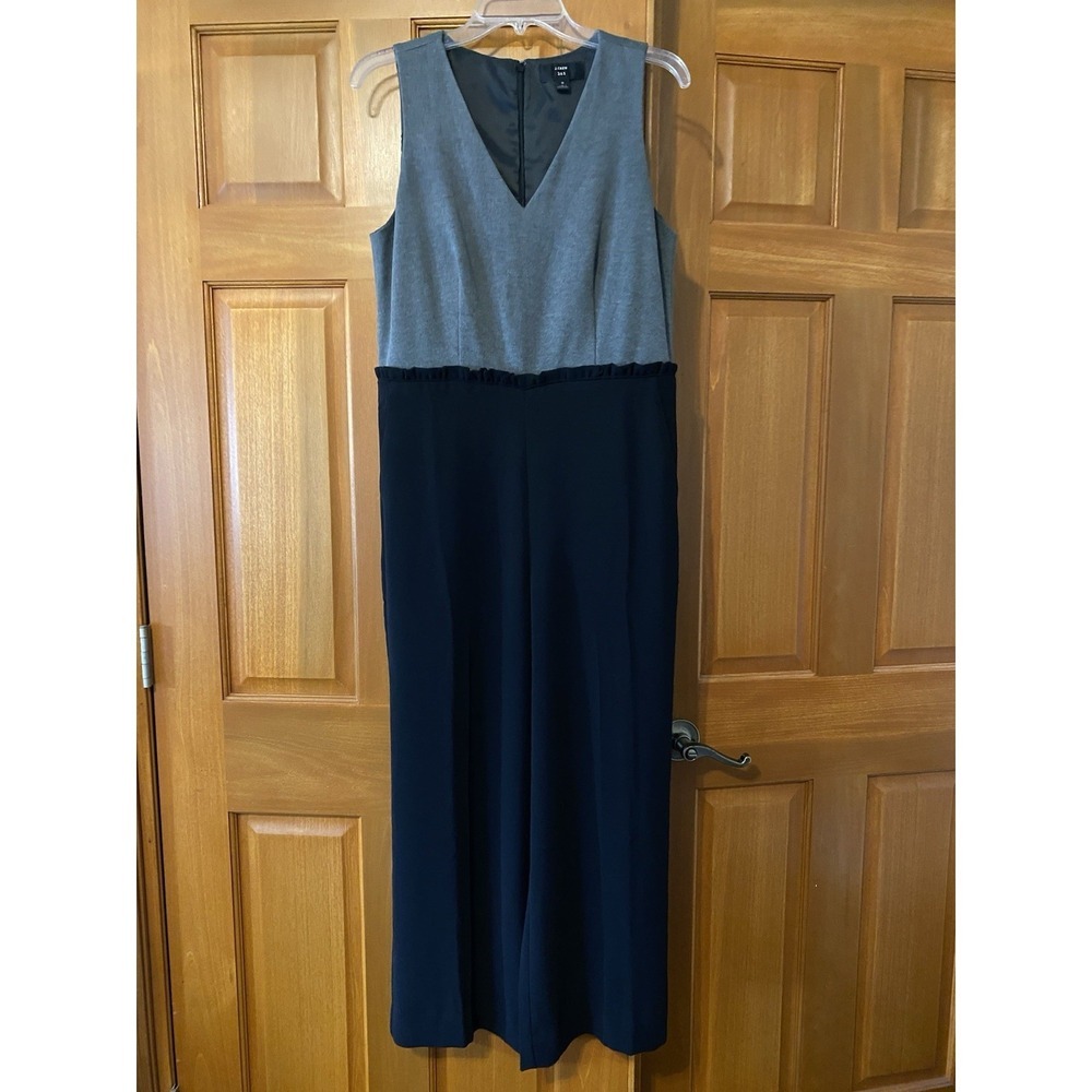 J. Crew Sleeveless Ruffle Jumpsuit 365 Size 8 Black Gray Business Professional